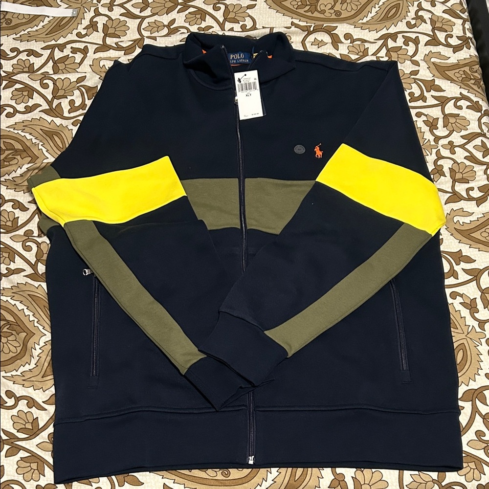 Polo Ralph Lauren Navy Sweater with Yellow and Olive Accents